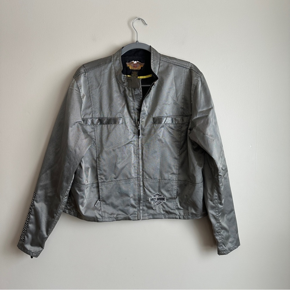 Harley Davidson Silver Moto Cropped Riding Jacket XL